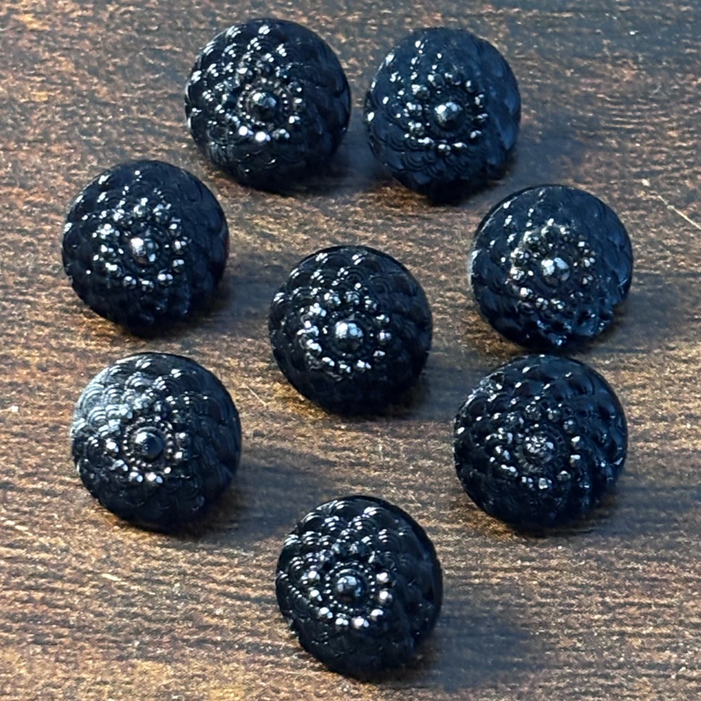 Vintage Black Glass Button Lot (qty 8)